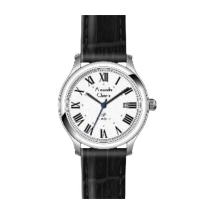 Alexandre Christie ALCW1042LDLSSSL Date Function White Dial Silver Case Black Leather Strap Women Watch